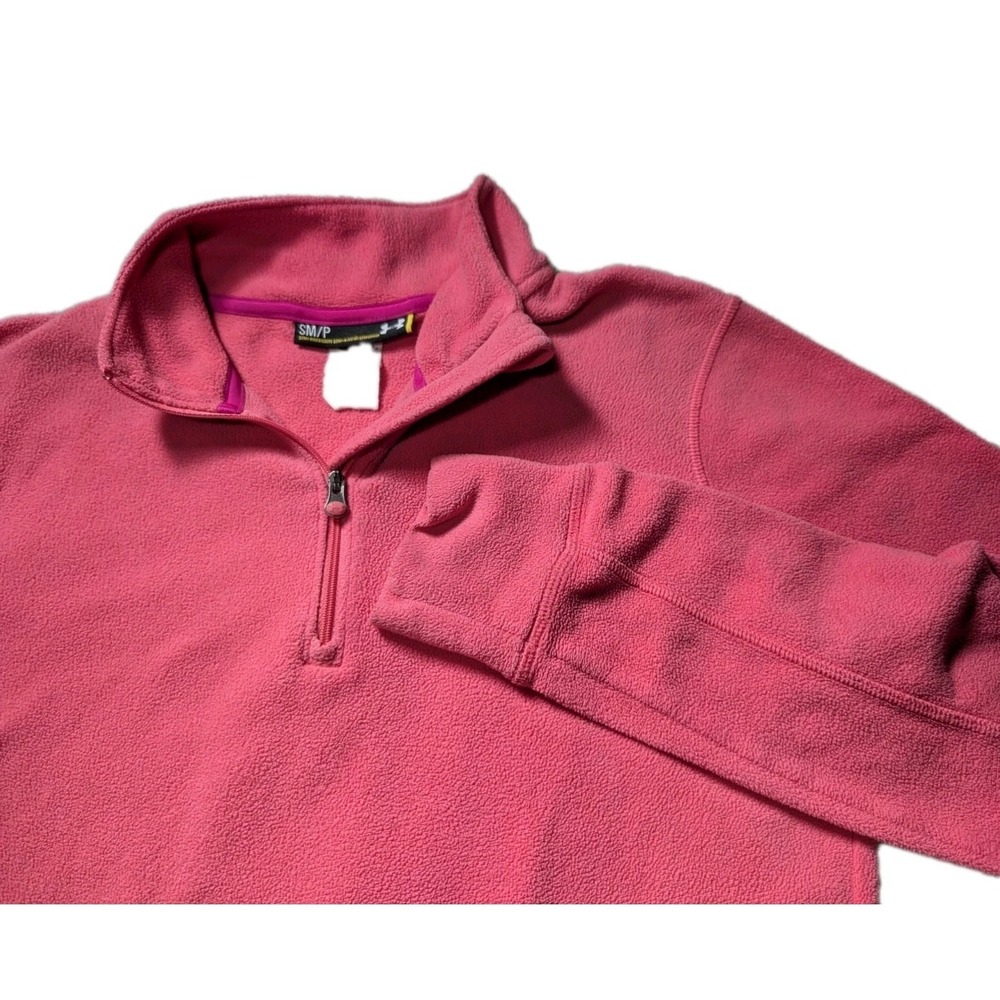 Under Armour Fleece Jacket Womens Small Pink White Outdoors Pullover 1/4 Zip